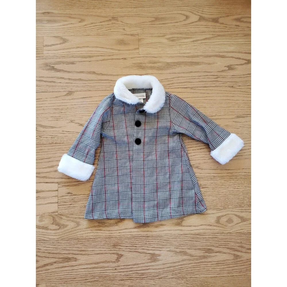 Youngland Dressy Formal Lightweight Glen Plaid Jacket with Faux Fur EUC 18M